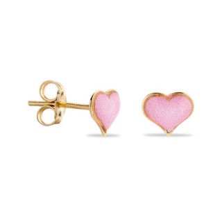 Pendientes de oro en forma de corazón con esmalte rosa