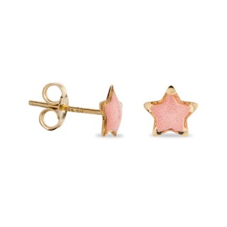 Pendientes de oro en forma de estrella con esmalte rosa