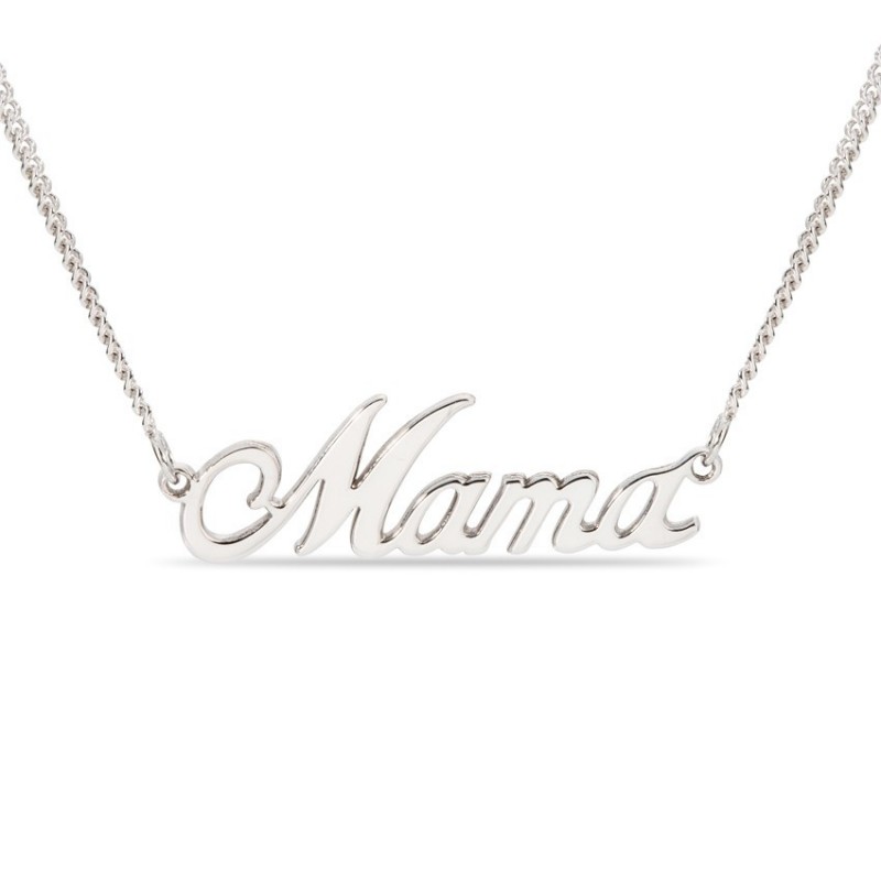 Collar de plata rodiada con detalle en forma de la palabra "mamá"