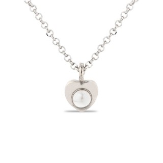 Collar de plata con detalle en forma de coraz con perla, 40 + 3 cm 