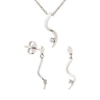 Conjunto de collar y pendientes de plata en forma S con circonita, 41 + 5 cm