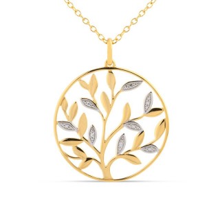 Collar bañado en oro con circonita círculo y hojas Oro Vivo