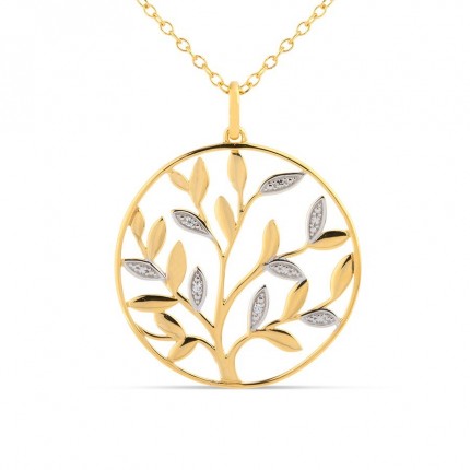 Colar banhado em Ouro com Zircônia Círculo e Hojas Oro Vivo