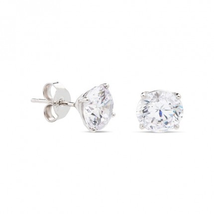 Brincos Ouro Branco Com Zircônia 7 Mm Oro Vivo