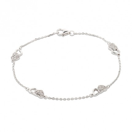 Pulseira em Prata Corações E Zircônia 18 Cm Oro Vivo