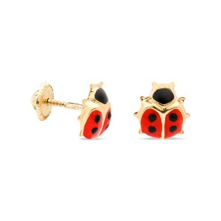 Pendientes presión de oro amarillo mariquita roja Oro Vivo