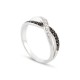 Anillo 2 ondas finas entrelazadas plateadas plata de 1a ley y circonitas blanco y negro