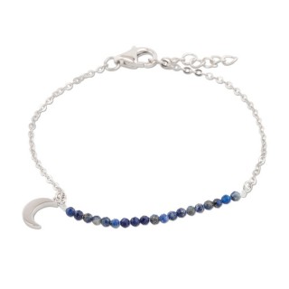 Pulsera de plata con luna colgante e lapislázuli azul