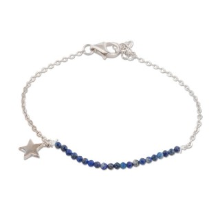Pulsera de plata con estrella colgante y lapislázuli azul