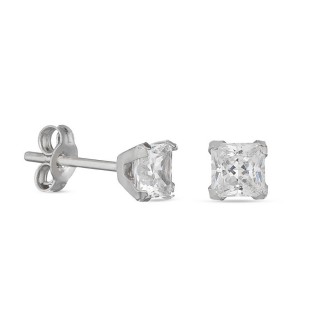 Pendientes de oro blanco 18k con 4 garras de 4mm Oro Vivo