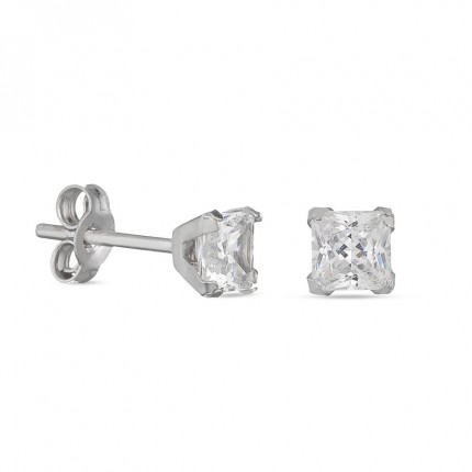 Brincos em ouro branco 18 k com 4 garras de 4mm Oro Vivo