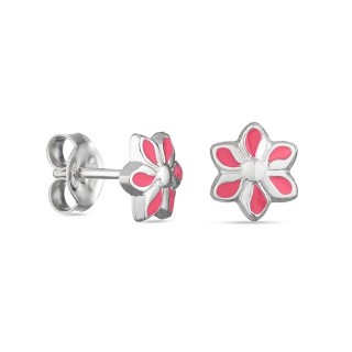 Brincos em prata com flor rosa Oro Vivo
