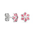Brincos em prata com flor rosa Oro Vivo