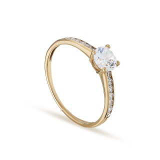 Anillo solitario de oro amarillo 18K con circonitas Oro Vivo