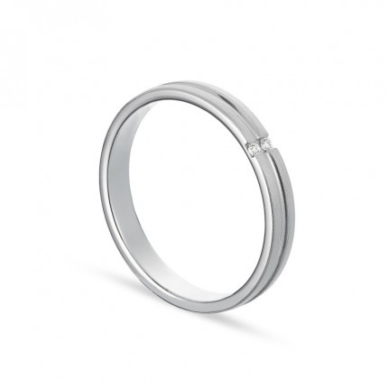Alianza de oro blanco 18k 2 diamantes 0.02ct 3mm Oro Vivo