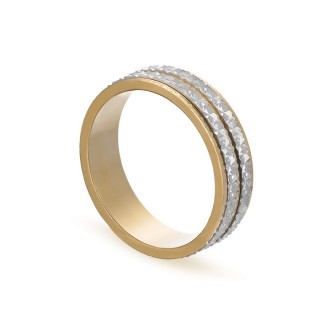 Alianza de oro bicolor 18k 2 tiras facetadas 5mm Oro Vivo