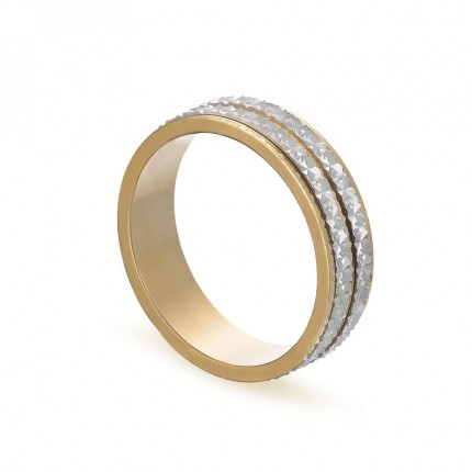 Alianza de oro bicolor 18k 2 tiras facetadas 5mm Oro Vivo
