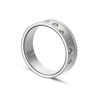 Alianza de oro blanco 9k 8 diamantes ancha 0.13ct 6mm Oro Vivo