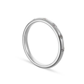 Alianza de oro blanco 9k 5 diamantes 0.10ct 2.5mm Oro Vivo