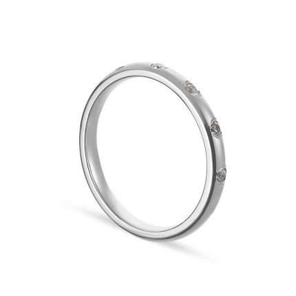 Alianza de oro blanco 9k 5 diamantes 0.10ct 2.5mm Oro Vivo