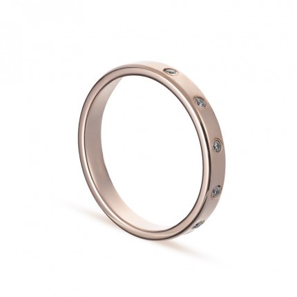 Alianza de oro rosa 9k 5 diamantes confort 3mm Oro Vivo