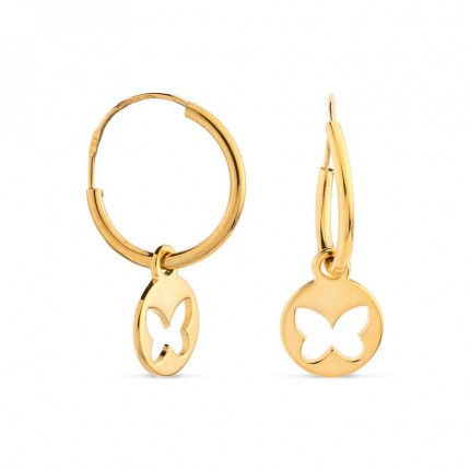 Argolas em ouro amarelo 9 kt e borboletas