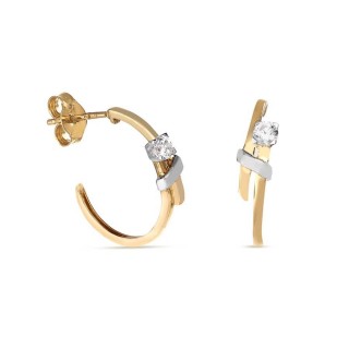 Brincos em ouro bicolor 9 kt meio aro com zircónia