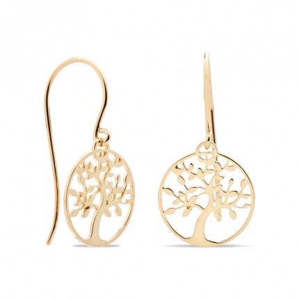 Brincos em ouro amarelo 9 kt com árvore da vida