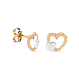 Brincos em ouro bicolor 9 kt coração duplo