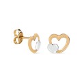 Pendientes de oro bicolor 9 KT corazón doble