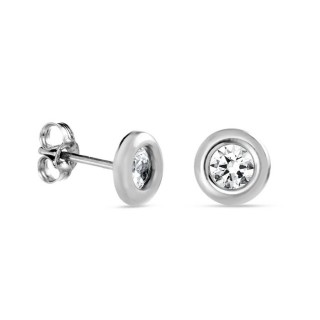 Brincos em ouro branco 9 kt chatón zircónia