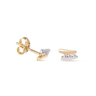 Brincos em ouro bicolor 9 kt barras com zircónias