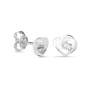 Pendientes de oro blanco 9 KT circonita y corazones