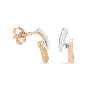 Brincos em ouro bicolor 9 kt barras com zircónia