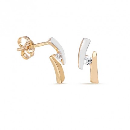 Brincos em ouro bicolor 9 kt barras com zircónia