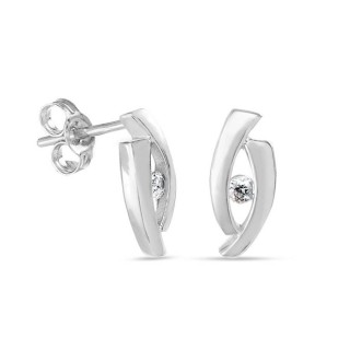 Brincos em ouro branco 9 kt com zircónia no meio