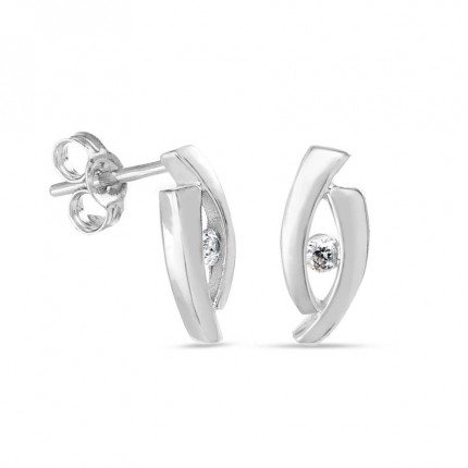 Brincos em ouro branco 9 kt com zircónia no meio