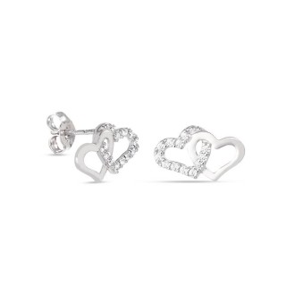 Pendientes de oro blanco 9 KT corazón duplo