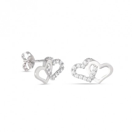 Brincos em ouro branco 9 kt coração duplo