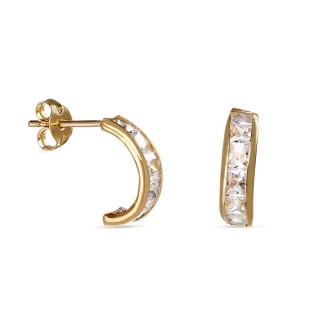 Pendientes Aro 2 x 8 mm de oro amarillo 9 KT con circonitas