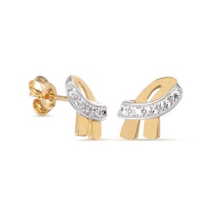 Pendientes de oro bicolor 9 KT lazo circonita