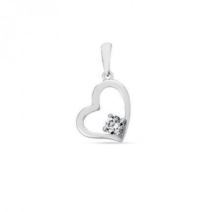 Pendente em ouro branco 9 kt com zircónia e coração