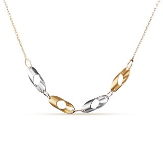 Colar em ouro bicolor 9 kt de 42 cm com 4 motivos vazados