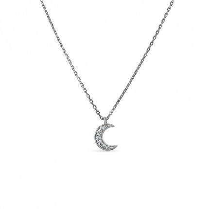 Collar de plata media luna circonita 42CM