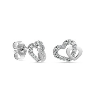 Pendientes de plata doble corazón circonita