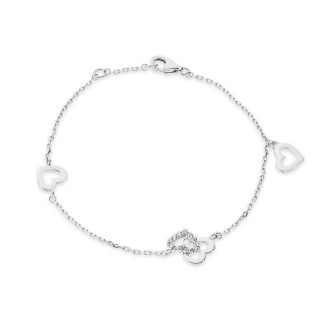 Pulseira de prata coraçoes com pendente de zircónia 18CM
