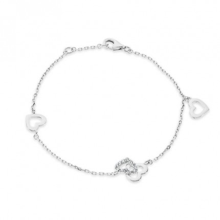 Pulseira de prata coraçoes com pendente de zircónia 18CM