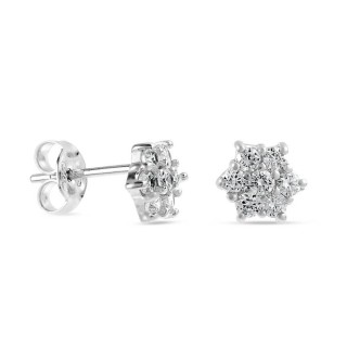 Pendientes de plata rosetón 14 circonita