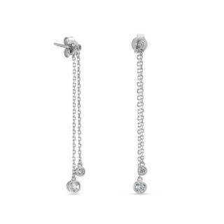 Pendientes de plata chatón doble cadena circonita