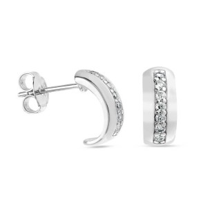 Brincos de prata meio aro com zircónias 5 x 11 mm